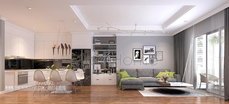 Thiết kế nội thất phòng bếp chung cư hiện đại