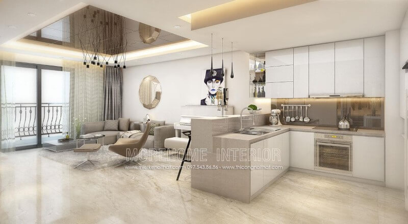 Nội thất Morehome gợi ý cho quý khách hàng mẫu tủ bếp gỗ chung cư sang trọng Thiết kế tủ bếp chung cư đẹp
