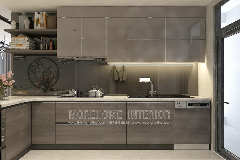 Thiết kế nội thất tủ bếp chung cư Discovery Complex tại Hà Nội cao cấp và ấn tượng Thiết kế tủ bếp chung cư đẹp