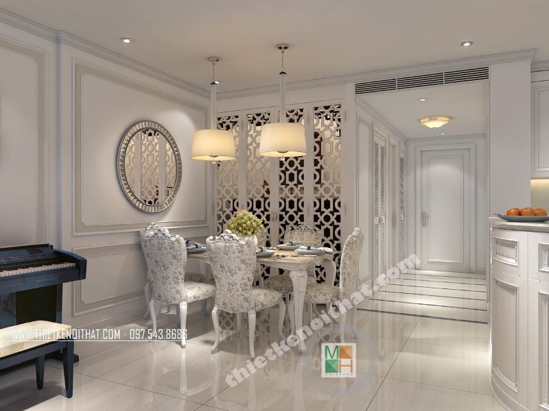 Trang trí nội thất phòng ăn chung cư theo lối tân cổ điển mang đến cho gia chủ một không gian sang trọng và lạ mắt hơn