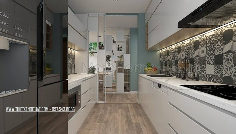 Tủ bếp gỗ acrylic thiết kế kịch trần tạo không gian lư trữ lớn Mẫu tủ bếp gỗ công nghiệp đẹp hiện đại và chất lượng