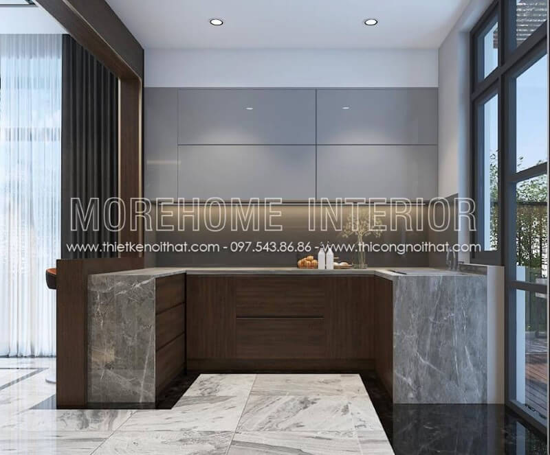 Mẫu tủ bếp đẹp phong cách hiện đại được làm từ chất liệu gỗ công nghiệp nhẹ nhàng phù hợp với nhiều không gian sống như chung cư, biệt thự... Mẫu tủ bếp gỗ công nghiệp hiện đại đẹp