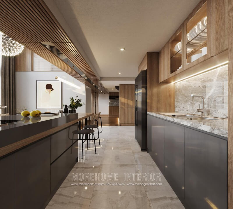 Morehome gợi ý cho bạn mẫu tủ bếp hiện đại cho nhà chung cư, biệt thự cao cấp Mẫu tủ bếp gỗ công nghiệp hiện đại đẹp