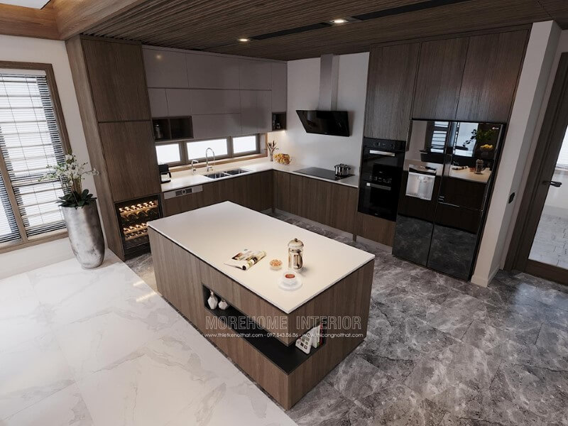Mẫu tủ bếp gỗ an cường hiện đại